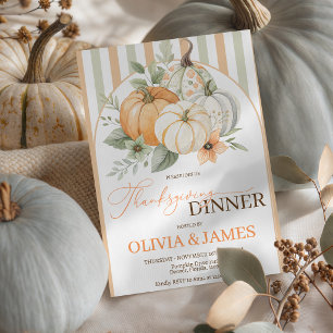 Invitation de Thanksgiving Florale Citrouille Rayé
