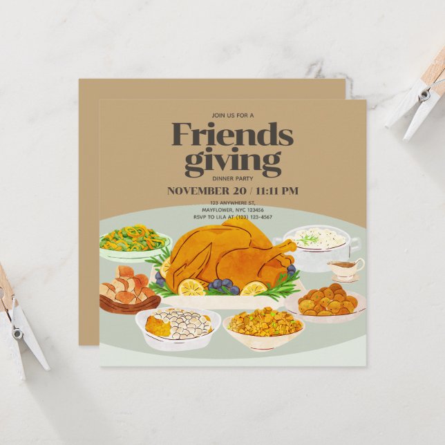 Invitation de Thanksgiving Friendsgiving (Devant/Arrière en situation)