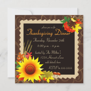 Invitation de Thanksgiving marron Fleur de soleil