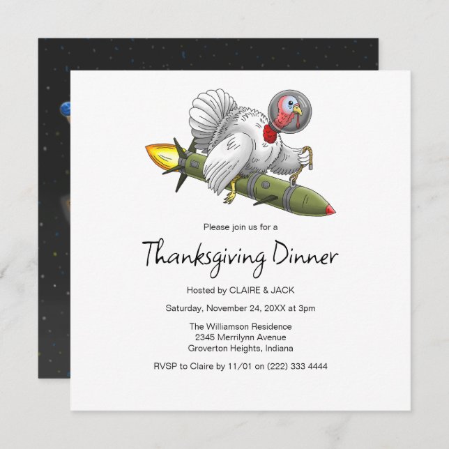 Invitation de Thanksgiving Rocket Turkey (Devant / Derrière)