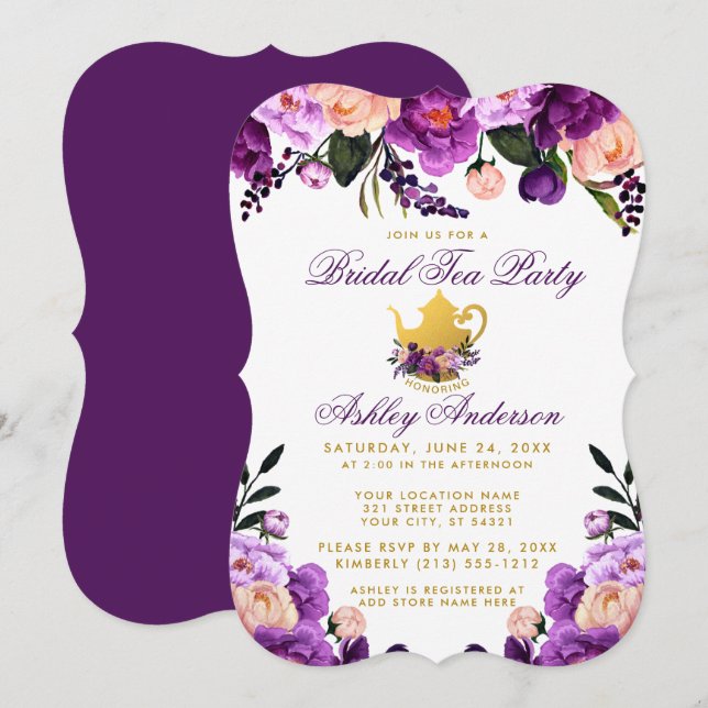 Invitation de thé à Fête des mariées d'or violet B (Devant / Derrière)