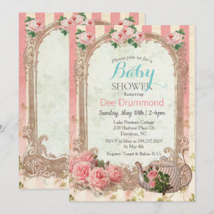 Invitation de thé floral pour baby shower vintage