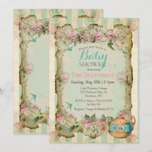 Invitation de thé floral pour baby shower vintage