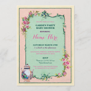 Invitation de théière de jardin de baby shower de