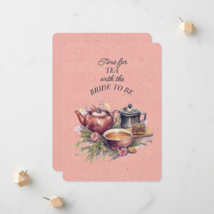 Invitation de théière de la fête de thé rose