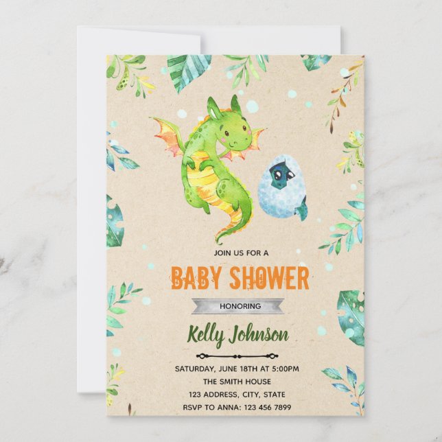Invitation de thème baby shower Dragon (Devant)