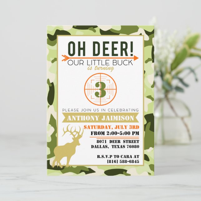 Invitation de thème de chasse Oh Deer avec des cou (Debout devant)