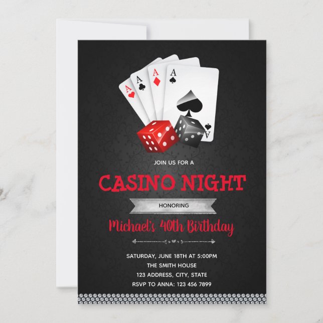 Invitation de thème de partie de nuit de casino (Devant)
