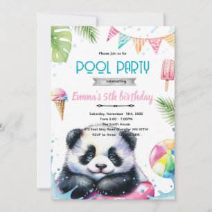 Invitation de thème de piscine de panda mignon