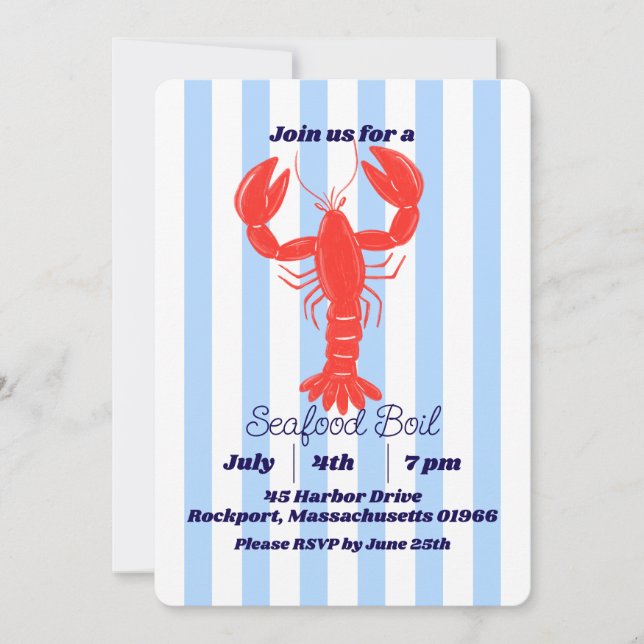 Invitation de thème marin d'été de homard côtier (Devant)