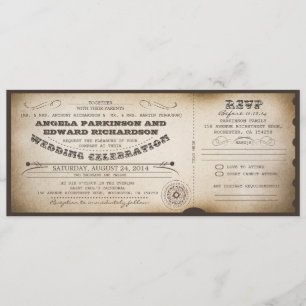 Invitation de ticket vintage mariage avec concepti