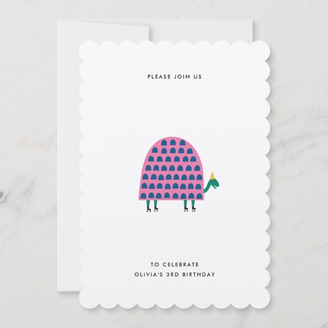 Invitation de tortue d'anniversaire rose moderne (Devant)