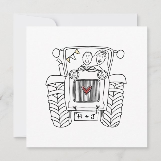 Invitation de tracteur de Mariage campagnard perso (Devant)