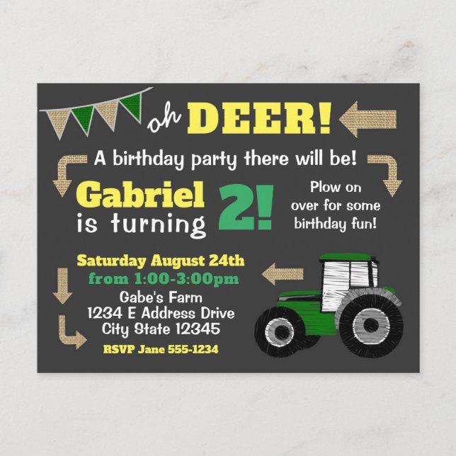Invitation de tracteur de tableau, tracteur d'anni (Devant)