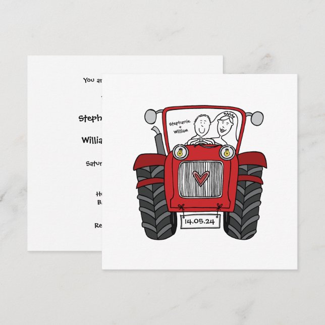 Invitation de tracteur rouge Mariage campagnard pe (Devant / Derrière)