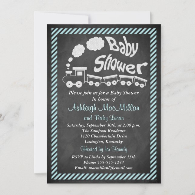 Invitation de train de baby shower de tableau - (Devant)