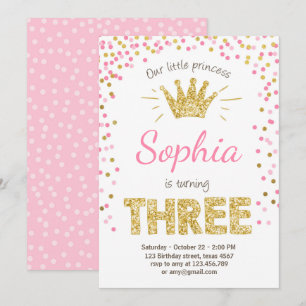 Invitation de troisième anniversaire Princesse Gol