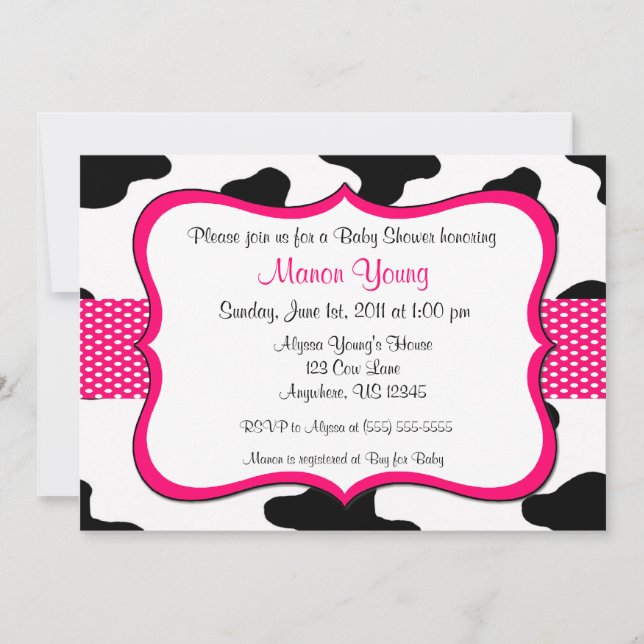 Invitation de vache à imprimer le Baby shower rose (Devant)