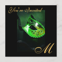 Invitation de vert de monogramme de masque de