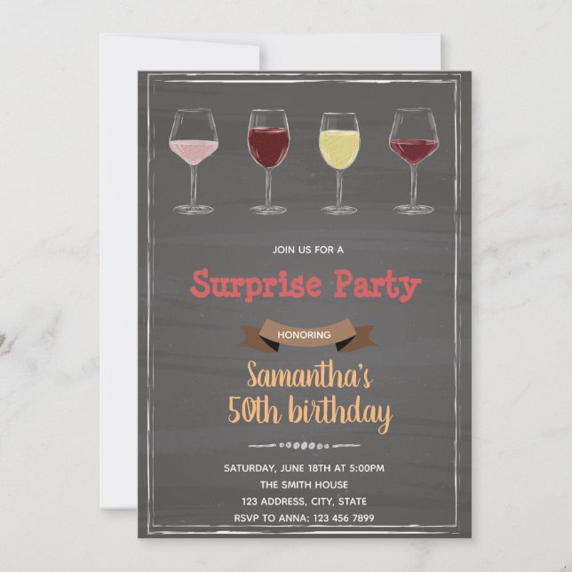 Invitation de vin sur tableau noir vieillie à la p (Devant)