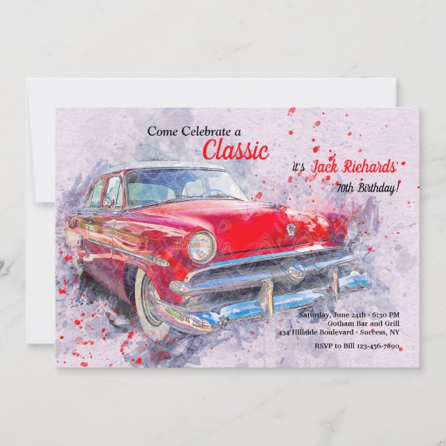 Invitation de voiture Red Vintage (Devant)