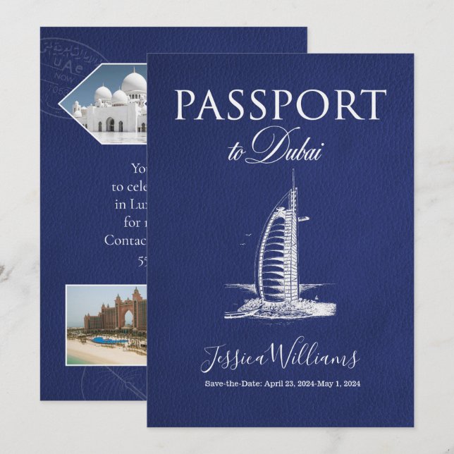 Invitation de voyage en cuir pour Dubaï (Devant / Derrière)
