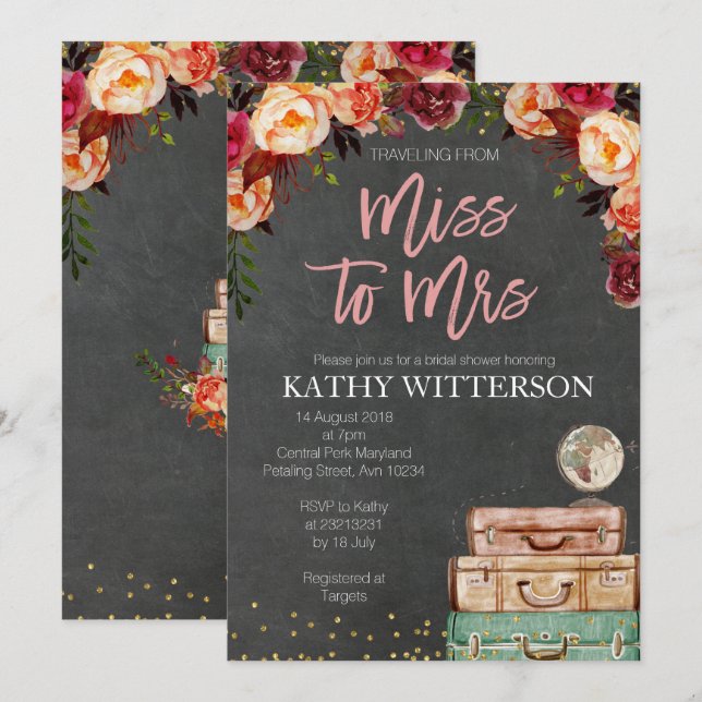 Invitation de voyage Fête des mariées (Devant / Derrière)