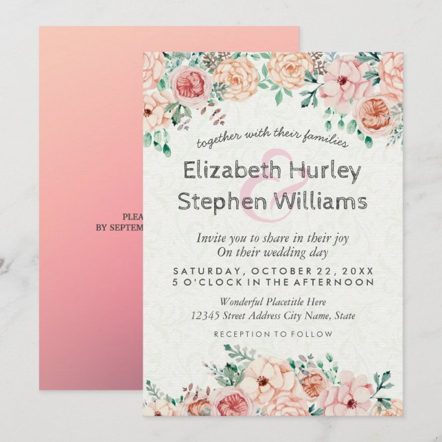 Invitation de Wedding shower floral chic Watercolo (Devant / Derrière)
