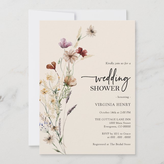 Invitation de Wedding showers floraux Boho (Devant)