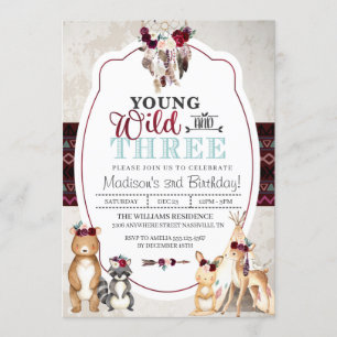 Invitation de Woodland Young Wild et Three Birthda