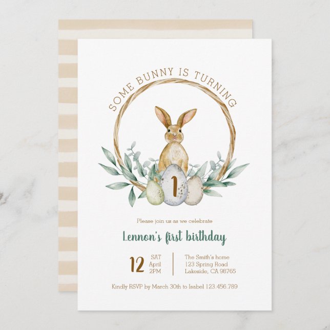 Invitation De Wreath D'Aquarelle Bunny (Devant / Derrière)