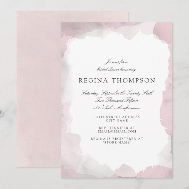 Invitation Debonair Blush Rose Bridal Showeuse (Devant / Derrière)