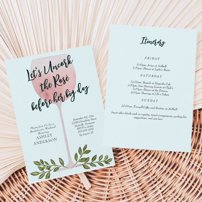 Invitation Déboucher le vin rosé Aquarelle Bachelorette Party (Créateur téléchargé)