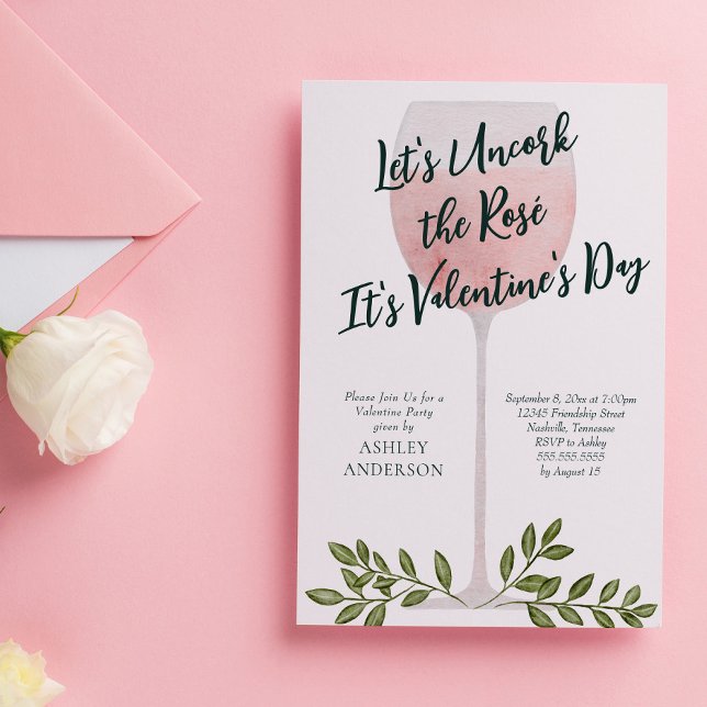 Invitation Déboucher le vin rosé Fête de la Saint-Valentin (Créateur téléchargé)