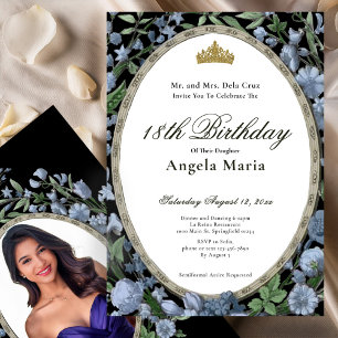 Invitation Début de 18 ans à la florale bleue élégante
