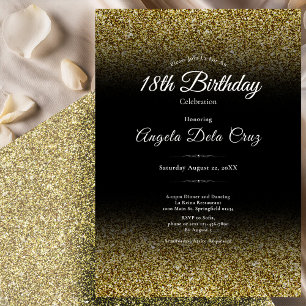 Invitation Début de 18 ans élégant paillettes or et noir