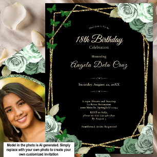 Invitation Début élégant de 18 ans avec rose de sauge noire