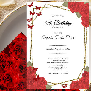 Invitation Début élégant de 18 ans avec roses rouges et or