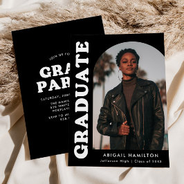 Invitation Décalage Arch Black Photo Graduation Party