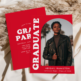 Invitation Décalage Arch Red Photo Graduation Party