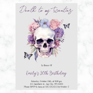 Invitation Décès à mes 20 ans Fleurs du crâne chaque année An