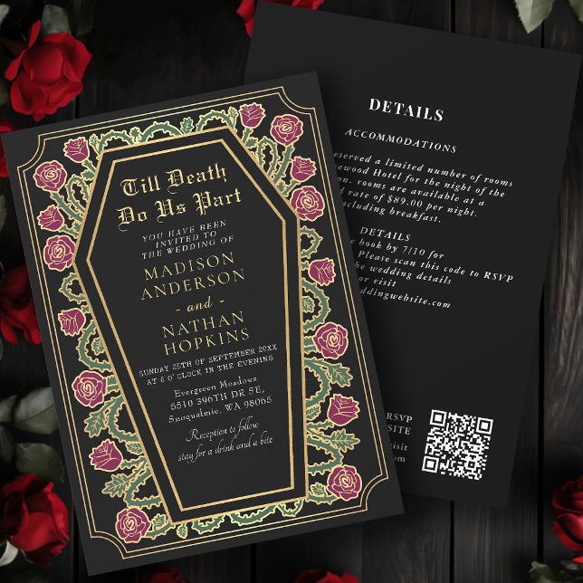 Invitation Décès Nous Part Or Noir Mariage gothique QR Code (Créateur téléchargé)