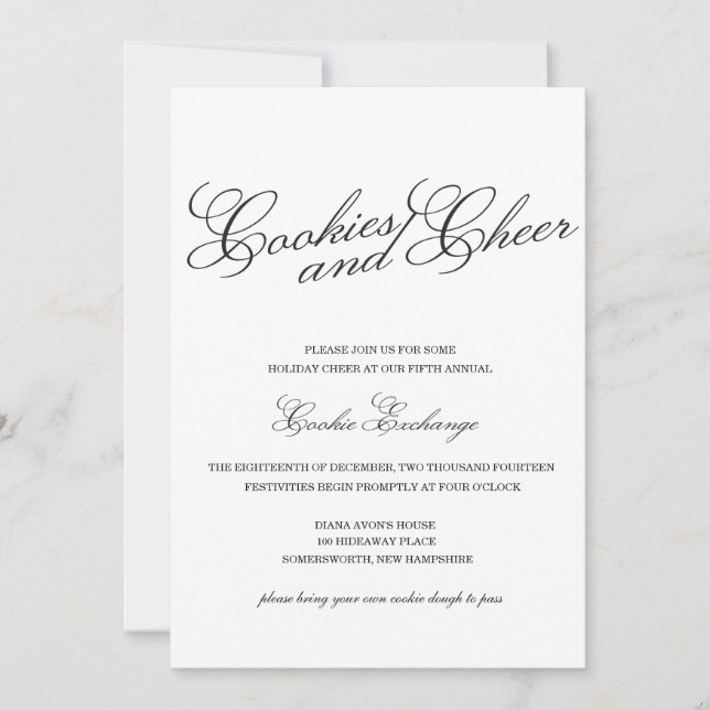 Invitation d'échange de cookies noir et blanc clas (Devant)