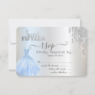 Invitation Déchets d'argent Robe bleue Sweet 15 RSVP Invitati