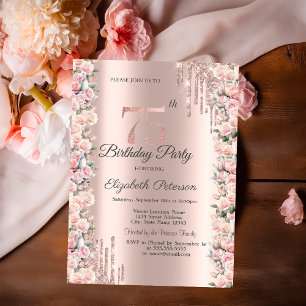 Invitation Déchets de cadres rose Rose Gold 75e anniversaire