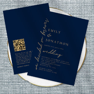 Invitation Décidé sur Forever QR Code Marine Mariage or