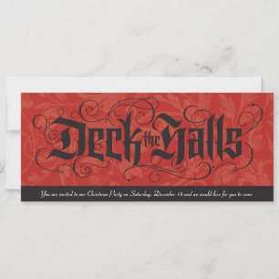 Invitation Deck the Halls Elegant Rouge Noir Noël