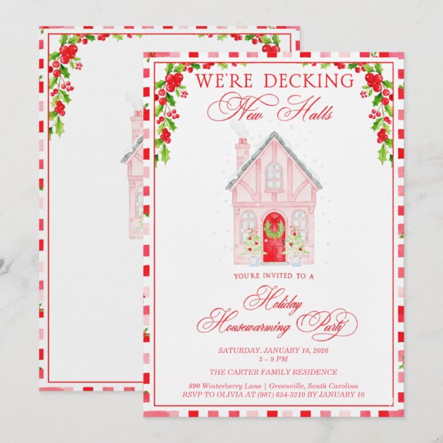 Invitation Decking New Halls Christmas Housewarming (Devant / Derrière)
