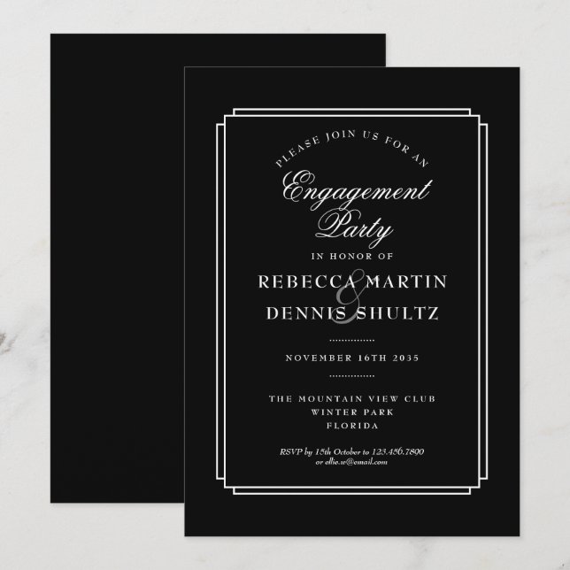 Invitation Déco classique | Groupe d'engagement noir et blanc (Devant / Derrière)