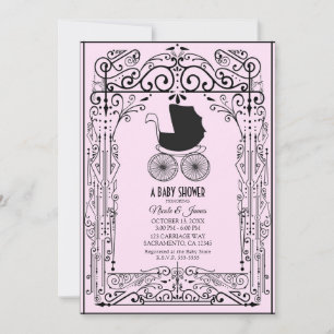 Invitation Déco de voiture ancienne rose et noire pour Baby S
